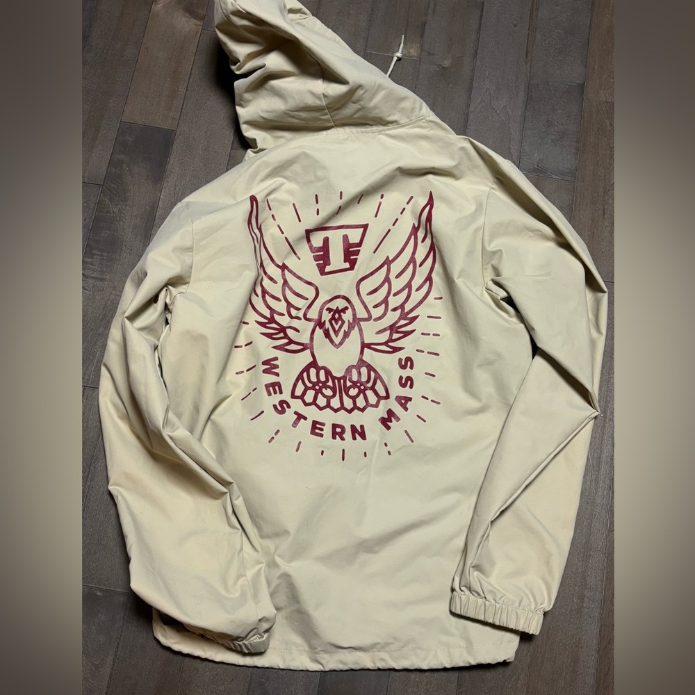 Theory Skate Co Beige Coach Jacket Men’s Medium Hooded Snap Front